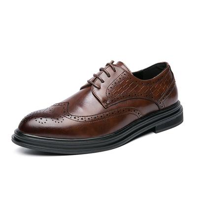 Hnědé Brogue Boty v Britském Stylu pro Pány Prodyšné Protiskluzové Kožené Neformální Boty Pánské Boty s Špičatou Špičkou pro Svatbu