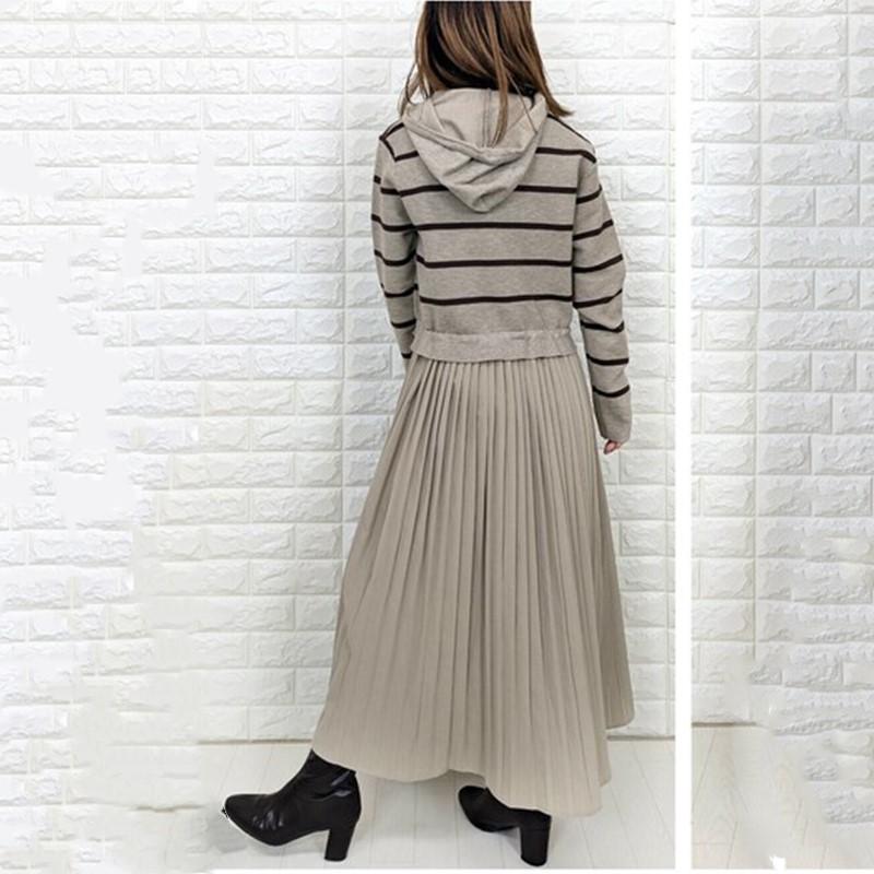Long Sleeve Plus Size Hooded Knitted Patchwork Vintage Stripe New In Dresses for Women Casual Loose Spring Autumn Sweater Dress