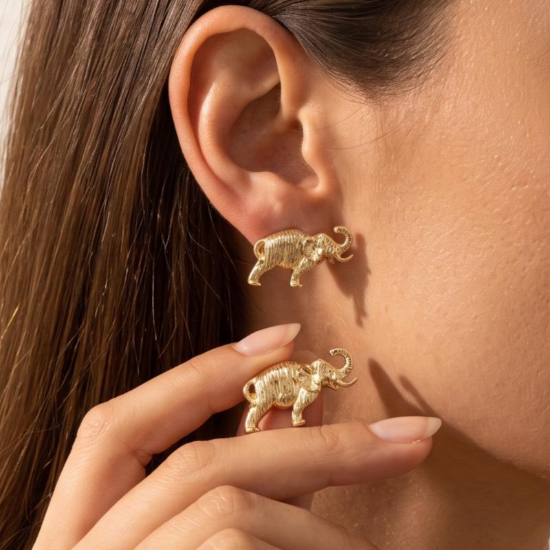 Retro fashion creative Thai style elephant striped earrings high-end stud earrings simple and versatile earrings
