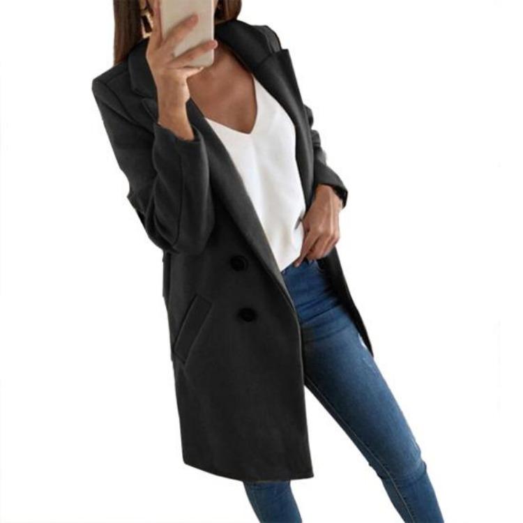 Winter Warm Cardigan Jacket Long Solid Color Blazer Coat Women Overcoat Autumn