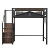 Metal Loft Bed 140 x 200 cm, Unique Safety Enclosure with Window, Safety Ladder with Locker, Black, Old SKU is LDB00359AAB