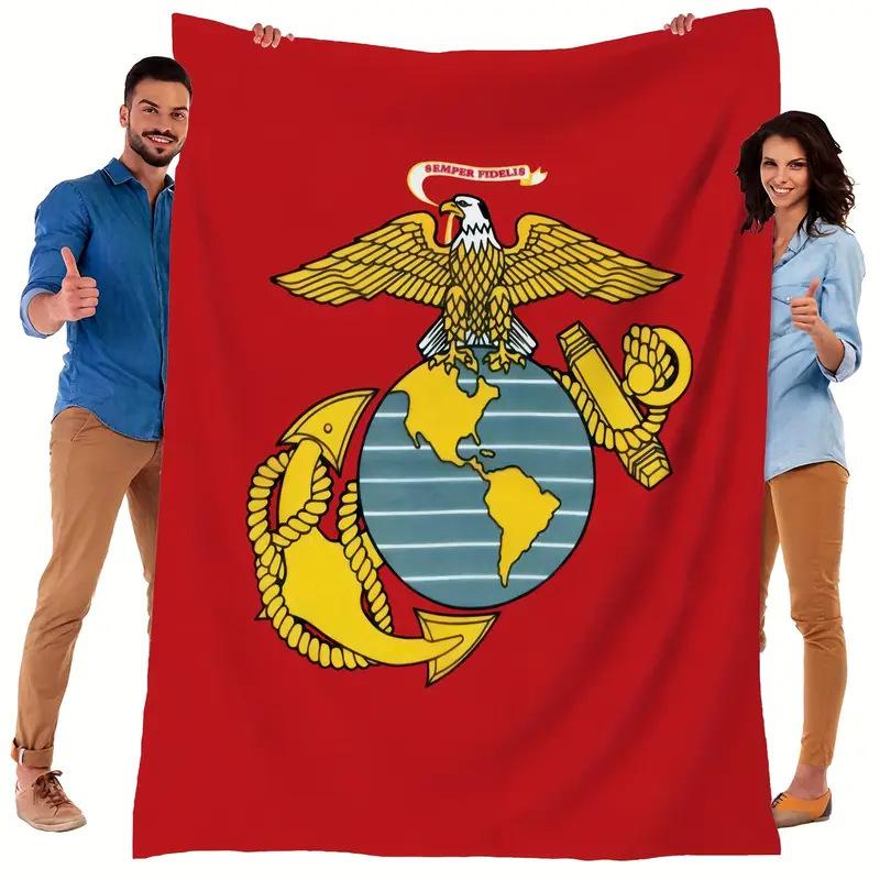 Marine Corps emblem digital-printed polyester Bedroom velvet flannel cover blanket Fleece soft sofa cover blankets for beds