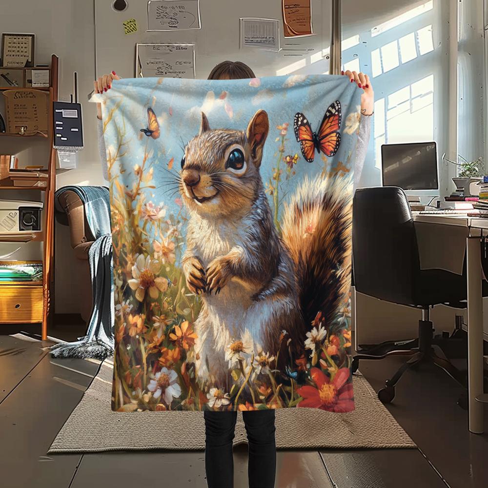 Eichhörnchen, gemustert, Flanelldecke, Hohe Qualität, Bequem für alle Jahreszeiten, Heimdekoration, Wärme und Komfort, Perfekt für Geschenke.