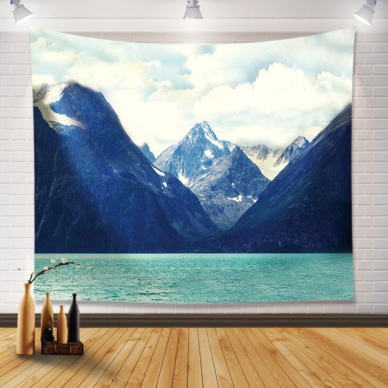 

American Highway Snow Mountain Tapestry Outdoor Landscape Wall Hanging for Bedroom Living Room Homestay Decor 74x94cm(29x37in)