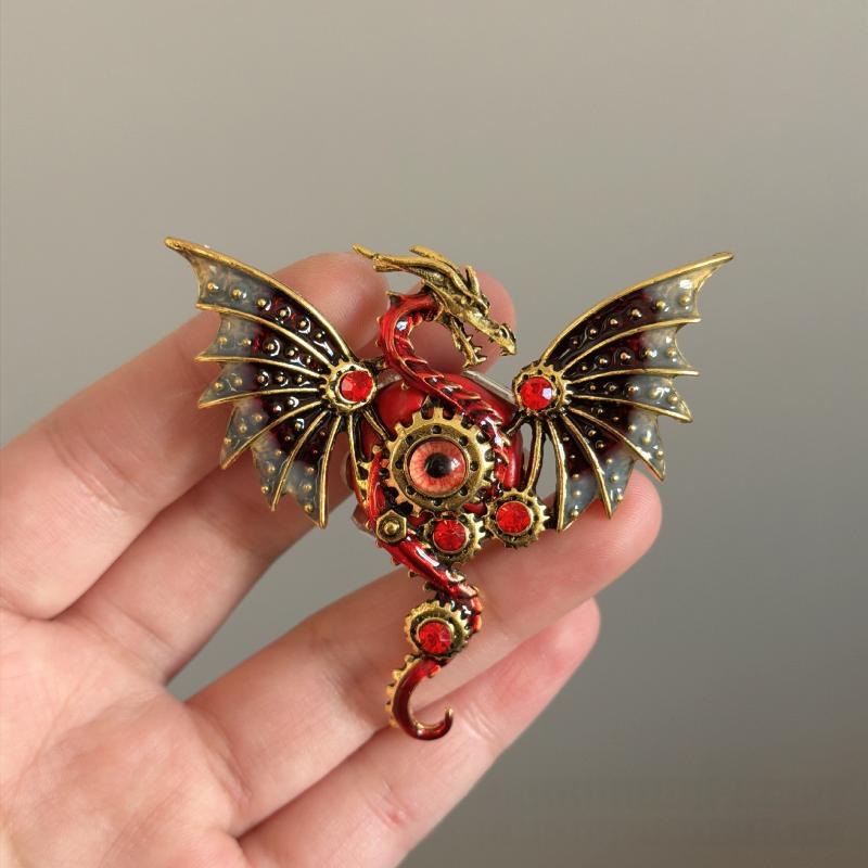 Mechanical Dragon Shaped Enamel Colored Brooch Fantasy Wing Dragon Style Retro Clothing Accessories Badge Jewelry Gift