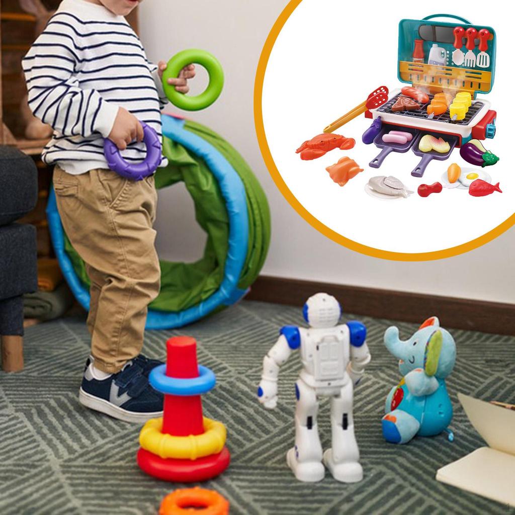 BBQ Grill Toys for Kids Color Changing Food Realistic Interactive Kitchen Playset Preschool