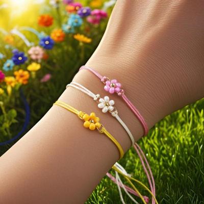 Flower Beaded Bracelets Adjustable Waterproof Cord Boho Beach Jewelry for Girls Women Summer Holiday Travel