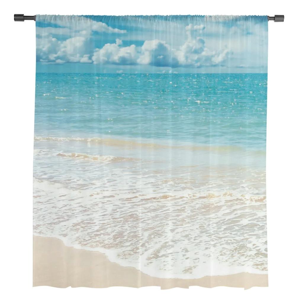 Plaża Niebo Morze Ocean Firanki do Dekoracji Salonu Tiulowe Zasłony Organza do Okien Do Sypialni Kuchennej