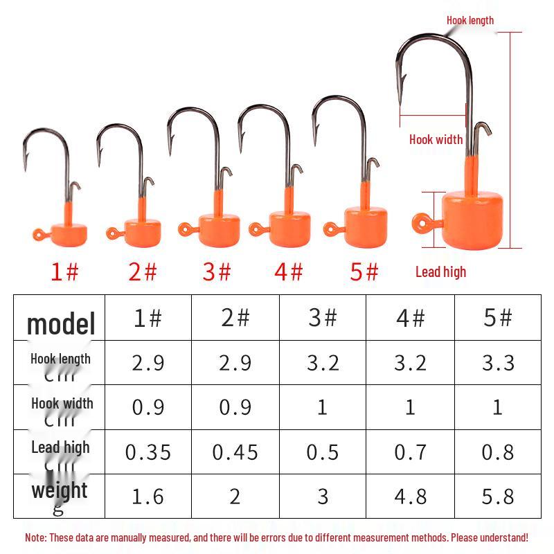 5 Pcs/bag - Sharp 6-Color Internal Lead Head Hook Lure for Bass Fishing