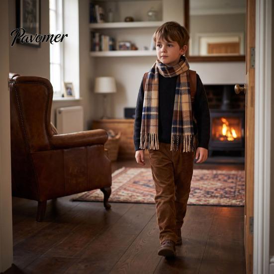 Warm Lightweight Velvet Scarf Double Sided for Kids, Soft Thickened Plaid Neck Warmer Easy to Tuck Boys and Girls, Comfortable Wrap Winter Outdoor
