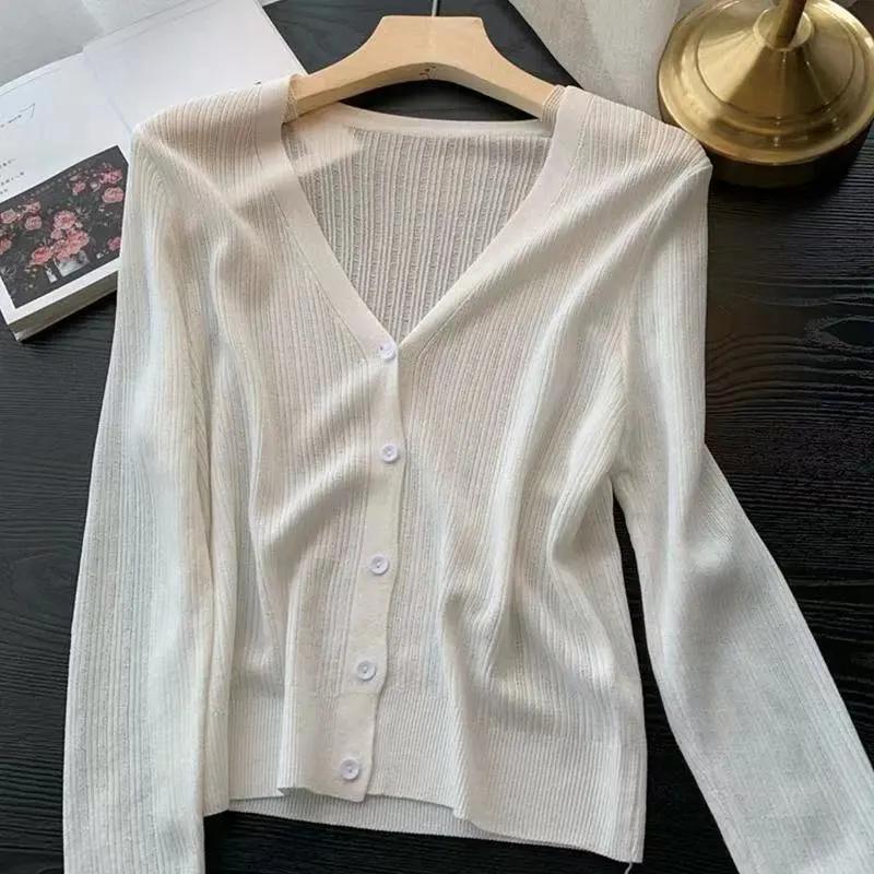 Women's Spring/Summer Knit Sweater Lightweight Solid Color Button-Up Sun Protection Cardigan
