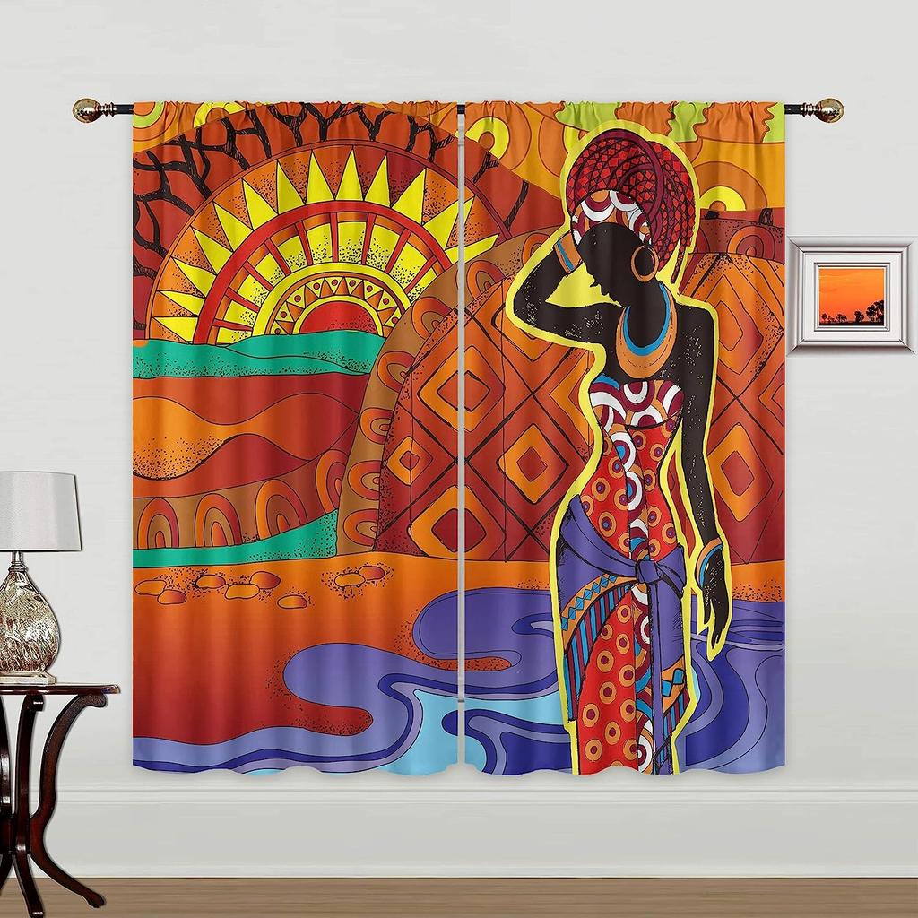 African Woman Window Curtains for Living Room, Bedroom, Kitchen, Home Decor, Children Drapes, Window Treatment Hooks