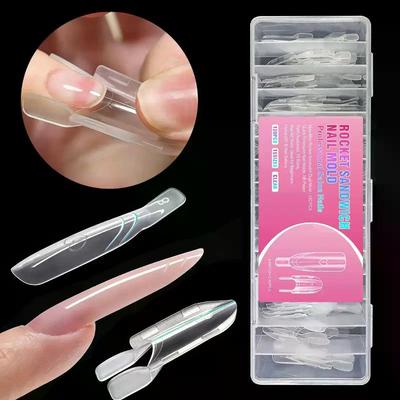Sandwich Dual Nail Forms 120/60pcs 15size Rocket Shape Full Cover Top & Bottom Mold For Nail Art Extension Manicure Kit