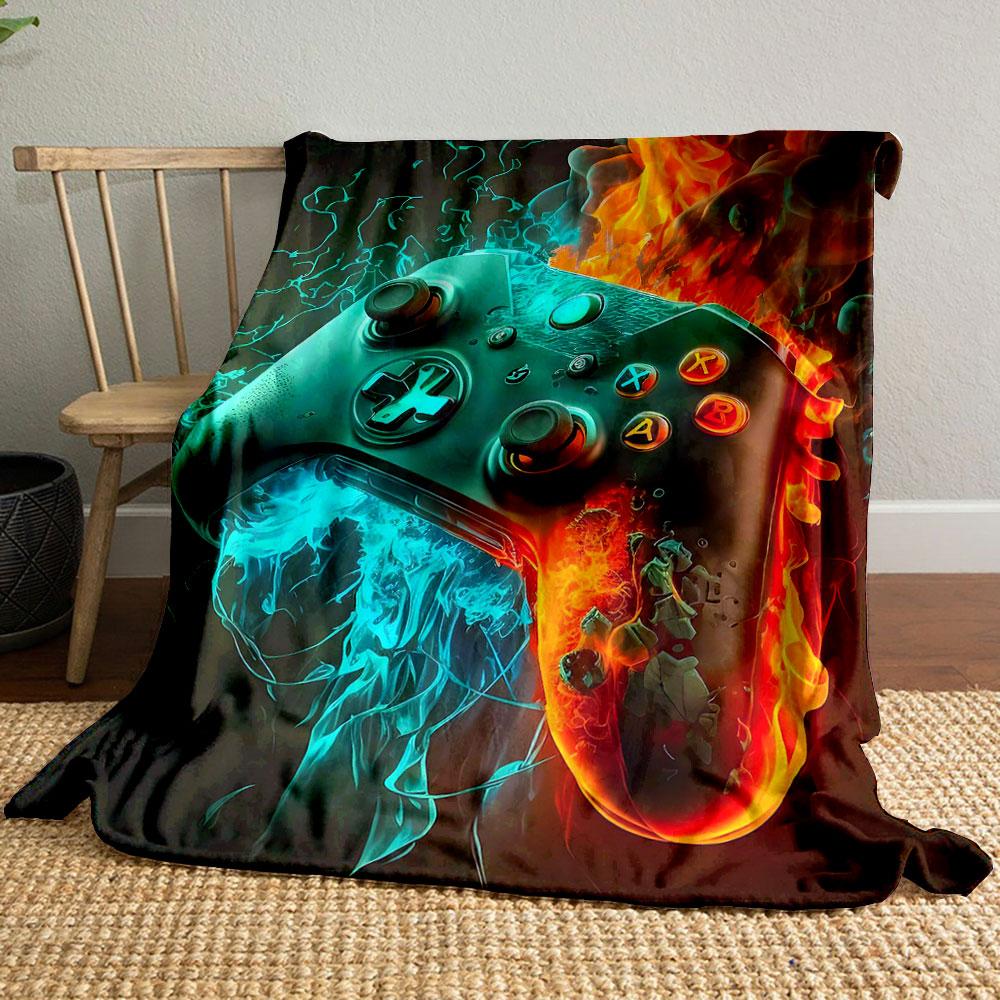 Gaming Controller Fire Ice Blanket bedroom Blanket for Livingroom Couch lunch break Soft throw for Friend's festival Gift