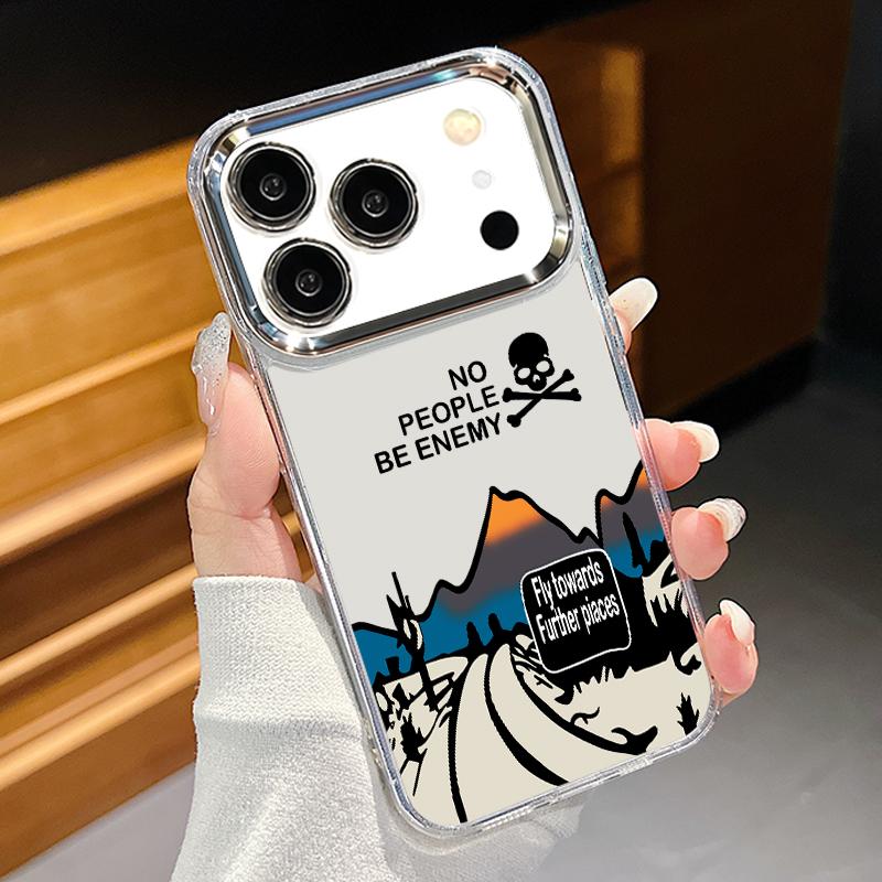 Snow Mountain Scenery Phone Case For iPhone 17 Pro Max Plating Lens Frame Clear Soft Cover For iPhone 16 15 14 13 Pro Max 11 16E 17E