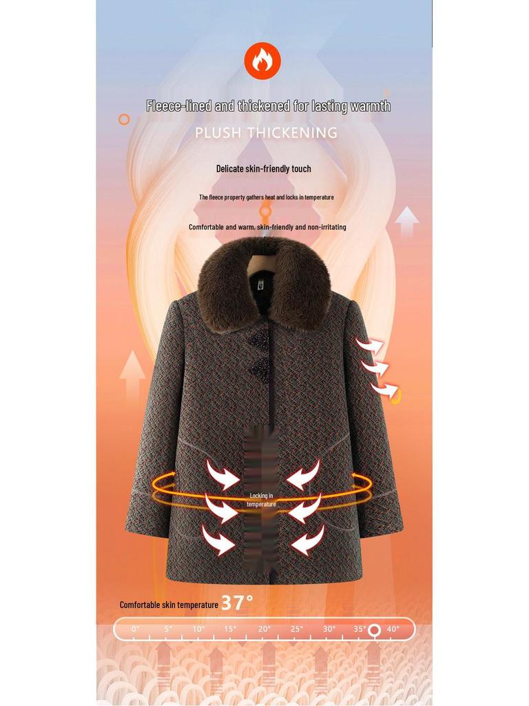 Elderly Women's Stylish Mink Velvet Thickened Winter Coat