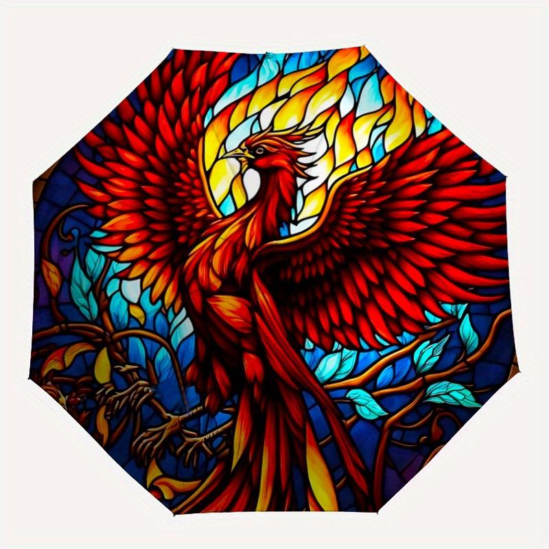 

1pc Phoenix StainedGlass Automatic Folding Umbrella - Lightweight, Retractable Design with 8-Rib Durability, Perfect for Outdoor199
