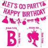 Let's Go Party Happy Birthday Banners for Women, Hot Pink Princess Banners for Girl Doll Theme Party Ladies Birthday, Cute Photo Backdrop, 21st Bday