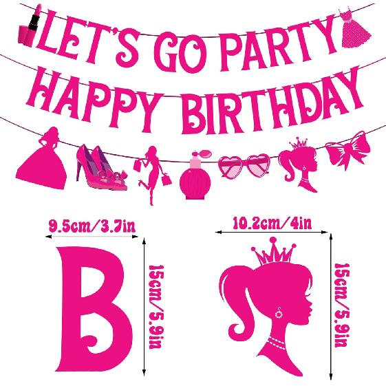 Let's Go Party Happy Birthday Banners for Women, Hot Pink Princess Banners for Girl Doll Theme Party Ladies Birthday, Cute Photo Backdrop, 21st Bday