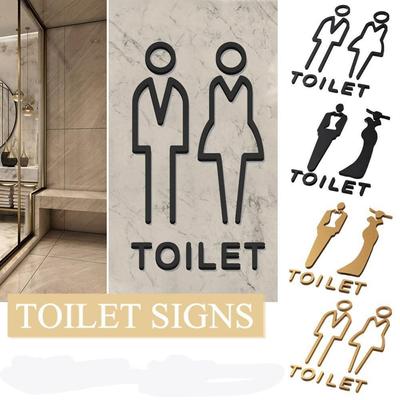 Acrílico wc sinalização preto wc placa orientação sinal masculino feminino sinais de banheiro placas de porta