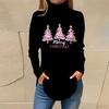Women's Fashionable Loose-Fit High-Neck T-Shirt With Christmas Print Long-Sleeved Top