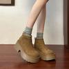 Brown thick-soled thick-heeled cotton shoes women's winter velvet thickened small short boots waterproof and non-slip snow boots
