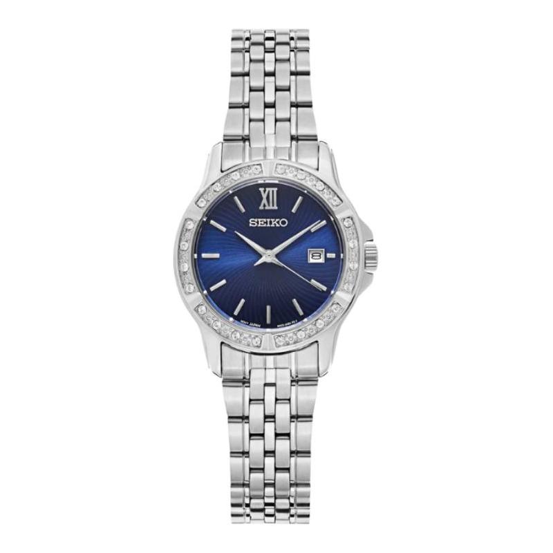 SEIKO 30-meter waterproof casual Quartz Steel Strap 28mm women s watch blue dial SUR735 синий