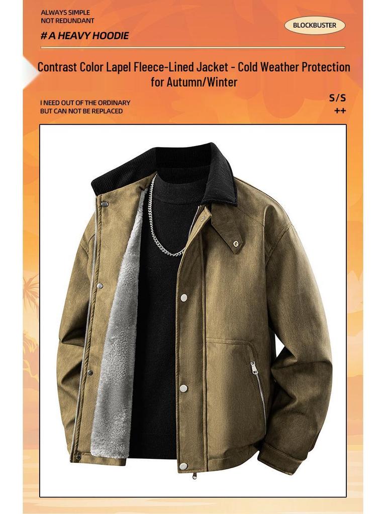 Di Yu Shen Long Men's Trendy Winter Loose Color Block Fleece-Lined Leather Jacket