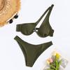 2Pcs/Set Women Sexy Bikini Set Solid Color One-shoulder Bra High Waist Briefs Set Quick Drying Swimsuit Beachwear