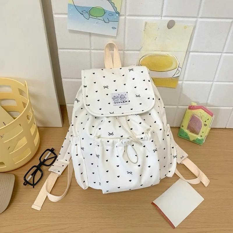 Love Heart Bow Print Bag Drawstring Mochila Mochilas Mujer Students Backpacks Travel Backpack Preppy Style Bags for Woman