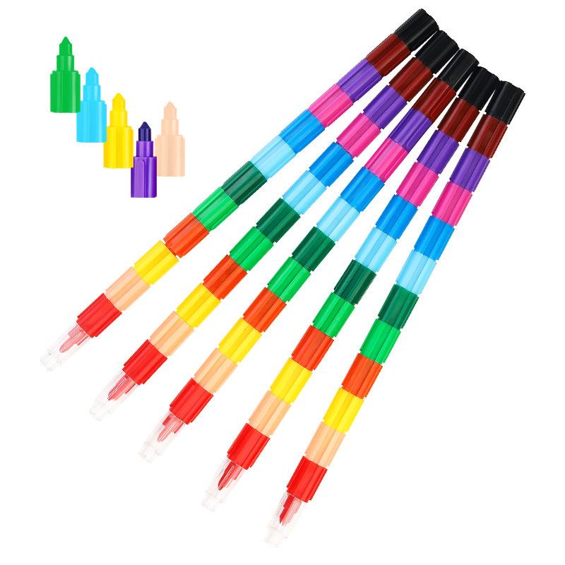 12-Color Building Block Crayon Set for Kids: Doodling, Painting & Drawing Crayons 12-pc Building Block Crayon (Single Stick)