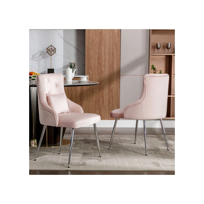 Chaises de salle à manger - MUVOE - Lot de 2 - Rembourrées en velours - Couleur rose - Design moderne