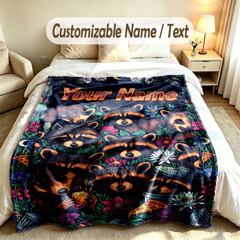 Floral Garden Theme Soft Blanket Personalized Custom Name Text Print Warm Blanket Home Sofa Bedroom Decor