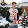 Crew Neck Sweatshirts Christmas Santa Print Sweatshirt for Men, Holiday Party Crewneck Long 3D Sleeve Top, Breathable Casual Loose Pullover