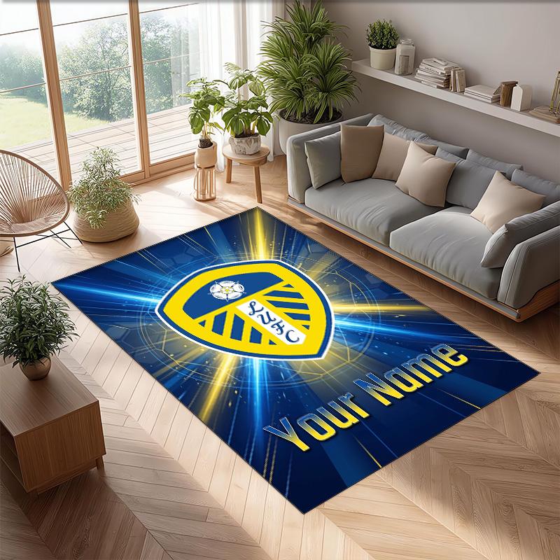 Leeds United Printed Crystal Velvet Rug Non‑Slip Crystal Velvet Carpet For Sofa Bedroom Indoor Home Decoration
