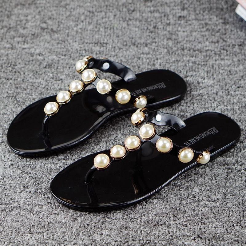 Exquisite Women Pearl Flat Beach Flip-flops Slippers For Summer Comfort And Style