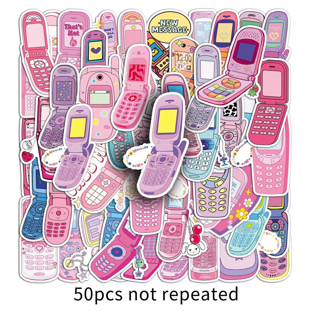 50 Retro Mobile Phone Graffiti Stickers Personalized Cartoon Pink Y2K Decorative Suitcase Mobile Phone Case Stickers