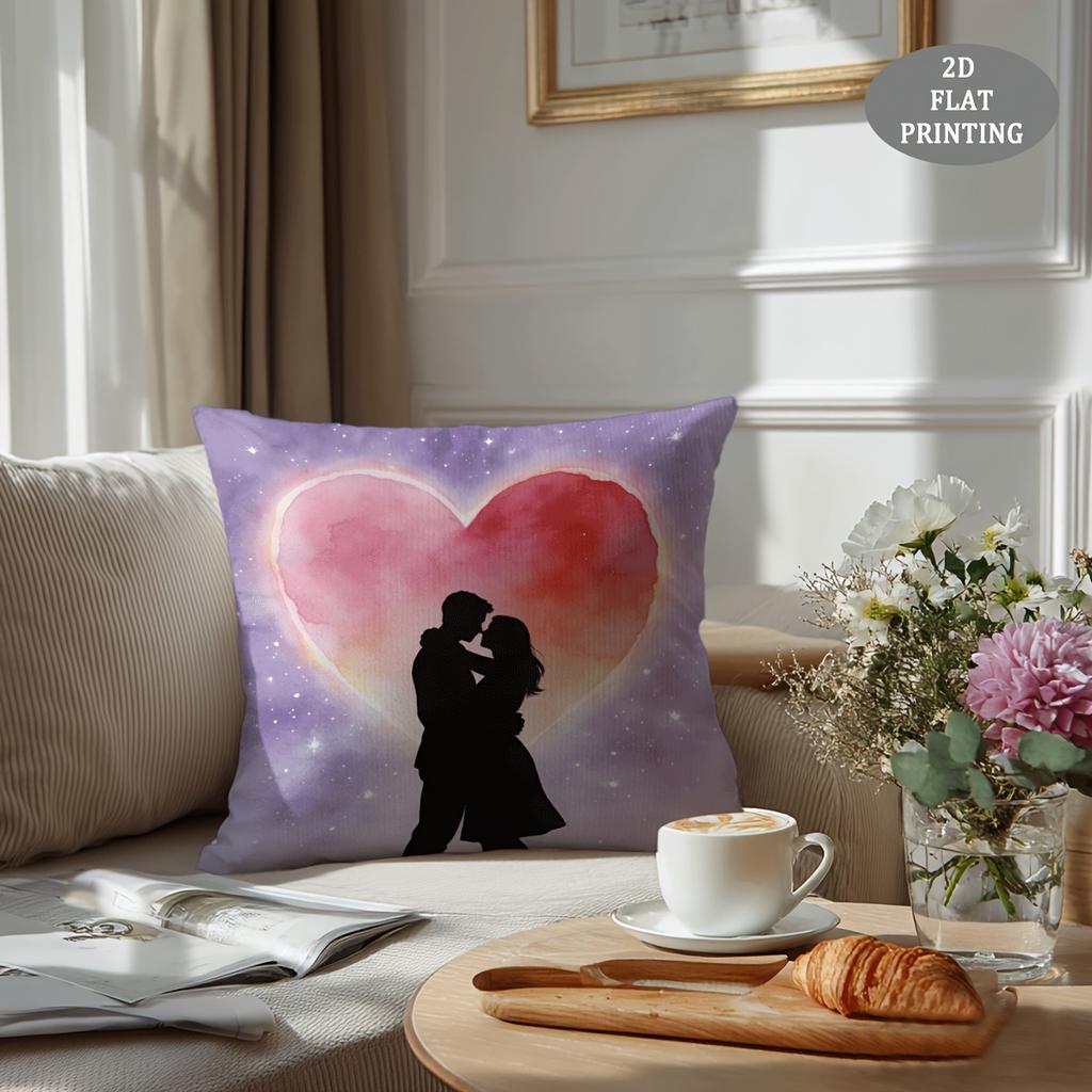 1pc Red Heart-Shaped Petal Pattern Plush Throw Pillow Cover | 2D Flat Printing, Single-Sided, 18x18 inch, Suitable for Sofa and Living Room Decor