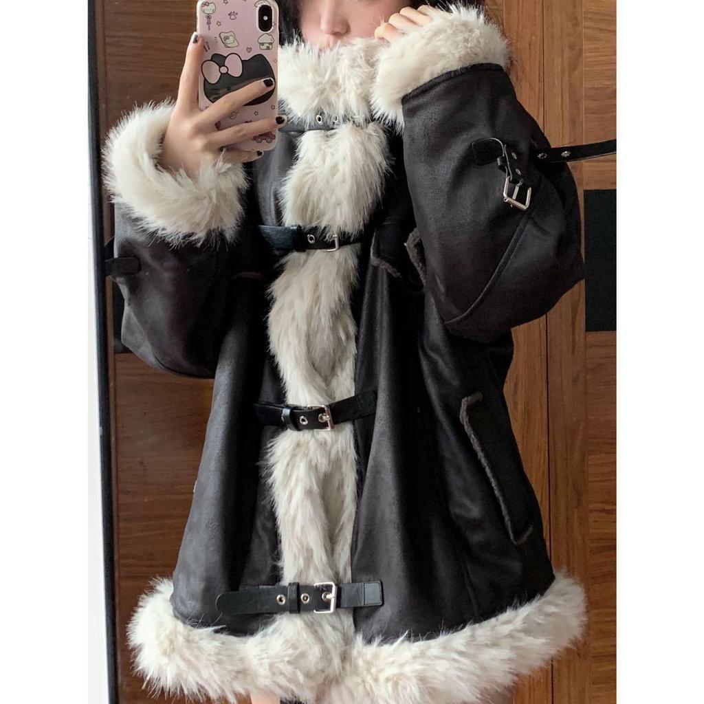 American Retro Lambswool Fleece-Lined Motorcycle Jacket - Mid-Length, Thickened Cotton-Padded Winter Coat