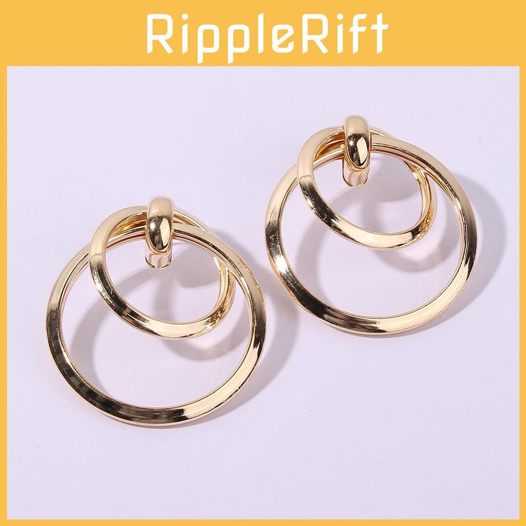 Stylish Double Layer Geometric Earrings In Gold Metal For Women Fashionable Summer Accessories