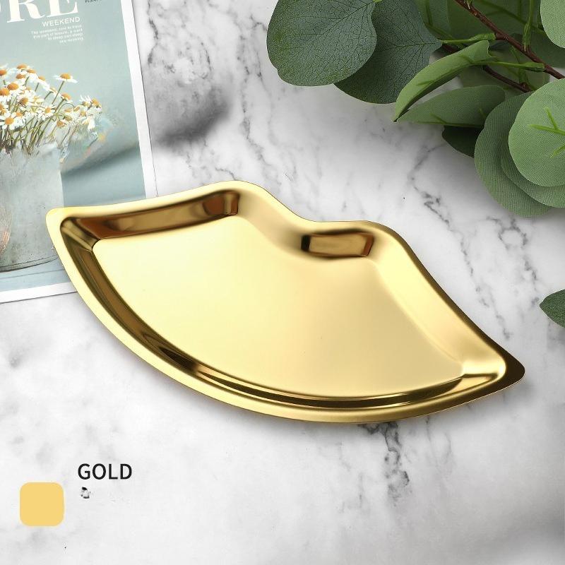 1PC Simple Stainless Steel Lip Jewelry Tray Household Cosmetics Metal Tray Girls Jewelry Storage Tray Home Storage Products