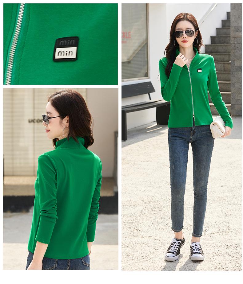 Women's Pure Cotton Long Sleeve Zipper Cardigan with Stand-Up Collar - Autumn Fashion Outerwear Top