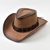 100% Leather Western Cowboy Hat Men Wide Brim Gentleman Church Jazz Cap Cowgirl Hats Sombrero Hombre