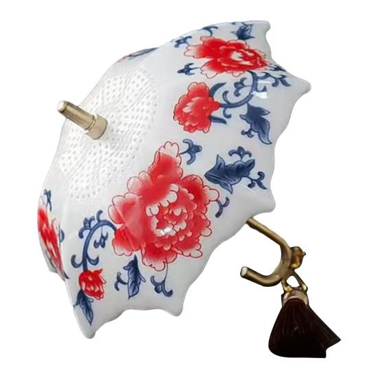 

Umbrella Shape Ceramic Tea Strainer Blue and White Hand-Painted Loose Leaf Filter with Rotating Design Tea Infuser for Kung Fu Coffee Brewing A