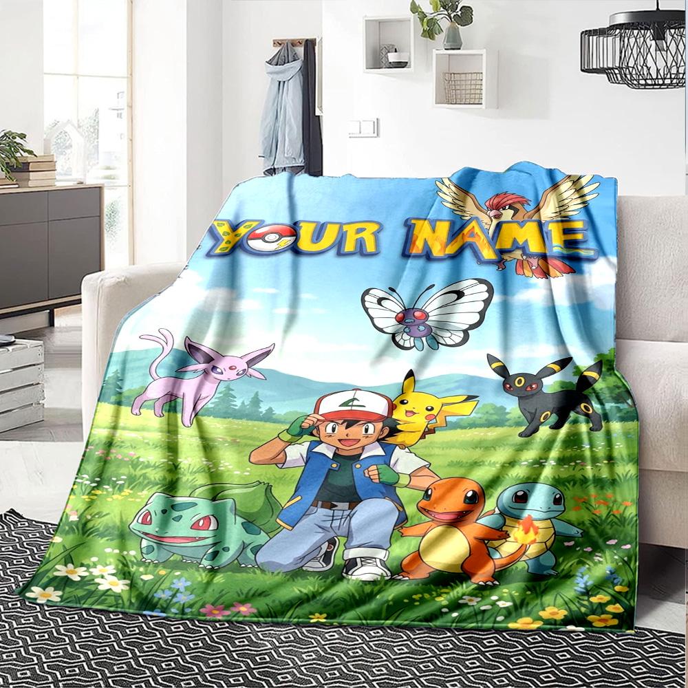 Name Custom Pocket Monster Print Flannel Blanket High Quality Warm Comfortable Cover for All Seasons Perfect for Gifts Home Decor