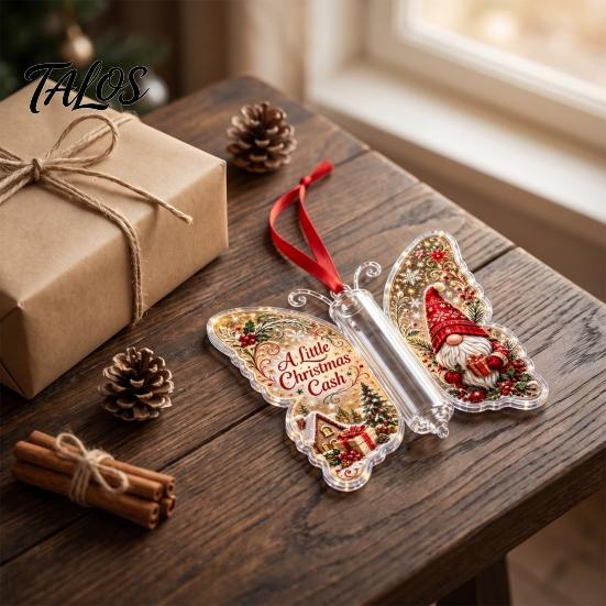 Santa Claus Ornament Christmas Cash Gift Ornament, Acrylic Butterfly Money Holder with Built‑in Unique Gifts Clear Compartment, Holiday Hanging for
