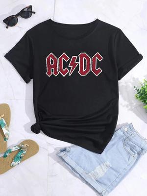 100% Cotton T-shirt Graphic Ac Dc Printed Summer Letters T Shirt Fashion Unisex Women Short Sleeve Band Tees Gothic Clothing Unisex