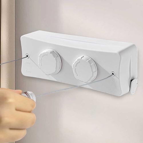 Indoor Clothes Drying Wire, 5.1m Long, 20kg Load Capacity, Double-Size Clothes Drying Wire, Wall-Mounted, Retractable, Built-in, Stainless Steel, for