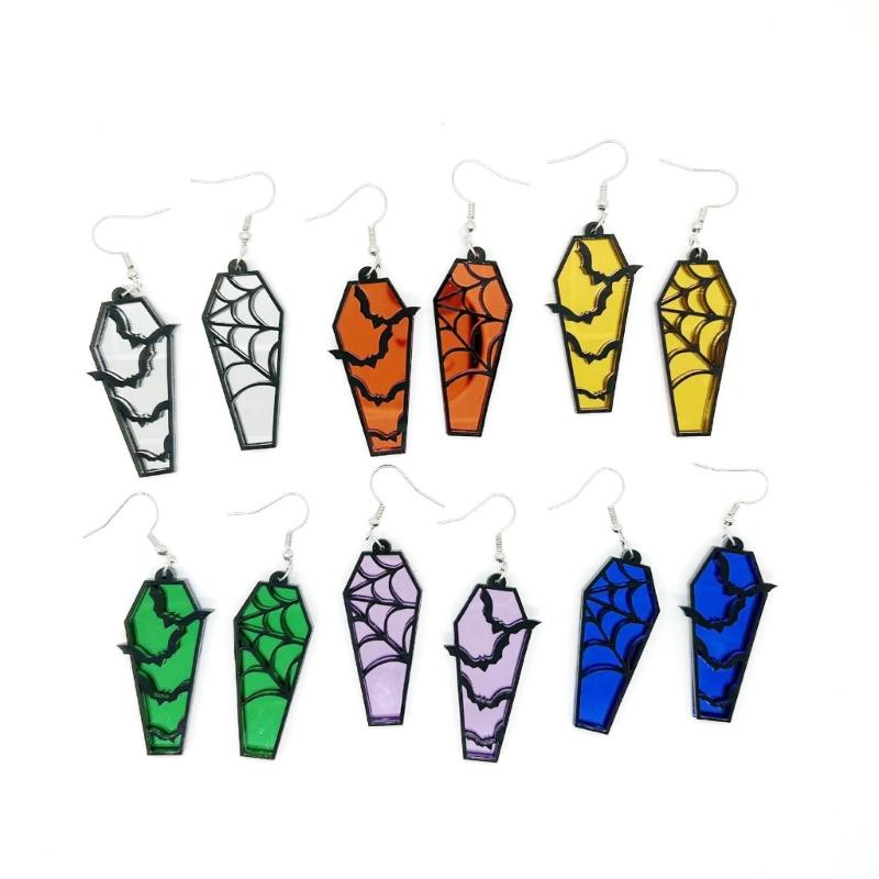 Gothic Lightwight Earring Acrylic Spiderweb Coffin Stud Earrings Eye Catching Hollow Bat Earrings Ornaments Women Girl