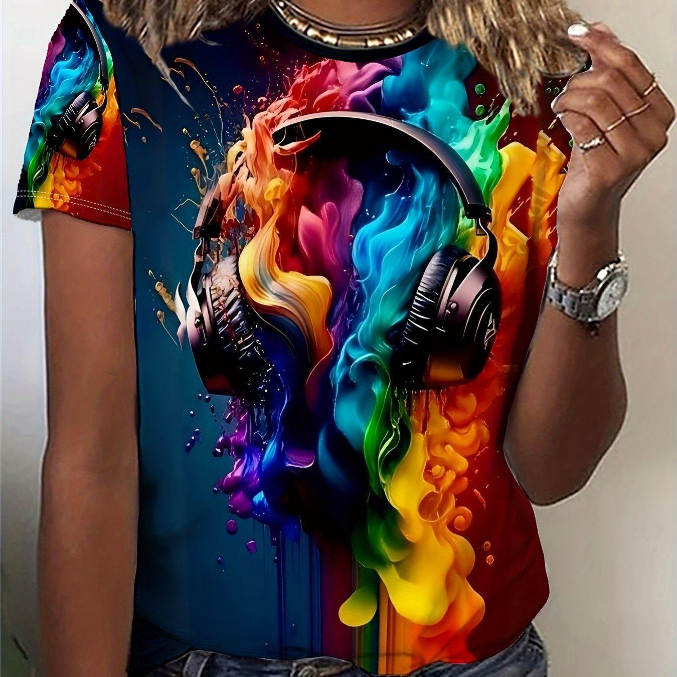 

Женская летняя новая повседневная футболка с короткими рукавами и круглым вырезом с цветным градиентом 6XL